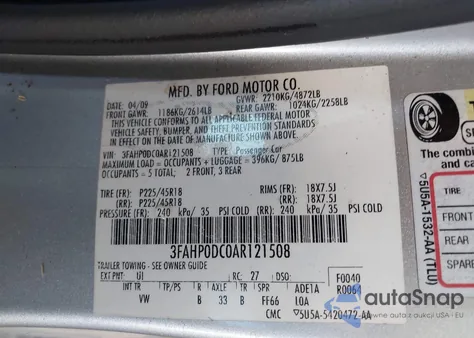 2010 Ford Fusion Sport from USA, damaged, VIN 3FAHP0DC0AR121508